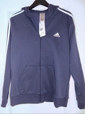 adidas Navy Zip Hoodie with White Stripes